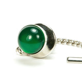 Green Onyx Sterling Silver Tie Tack / Lapel Pin