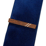 African Mahogany Silver Inlay Wooden Tie Clip on Tie