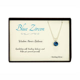 Blue Zircon Sterling Silver Pendant Necklace - Gift Box