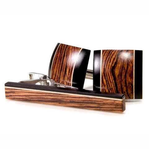 Honduran Rosewood Ebony Holly Cufflink Tie Clip Set