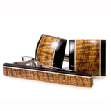 Hawaiian Koa Ebony Holly Wooden Cufflink Tie Clip Set