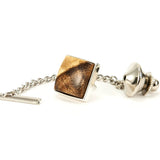 Mesquite Burl Sterling Silver Tie Tack / Lapel Pin with Chain and Clasp