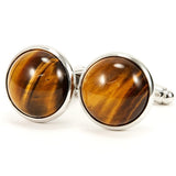 Tiger Eye Silver Cufflinks - Front