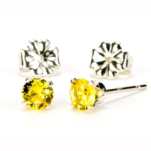 Yellow Topaz Sterling Silver Stud Earrings - Side